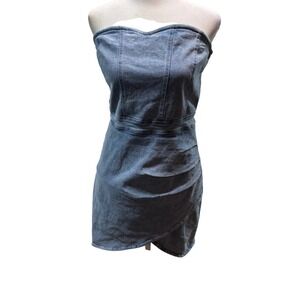 Klesis Womens Strapless Denim Mini Dress Blue Sweetheart Neck Large  Ruched #316